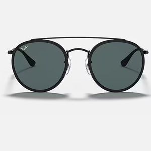 Ray Band ROUND DOUBLE BRIDGE, FRAME: Polished Black, LENSES: Blue/Grey